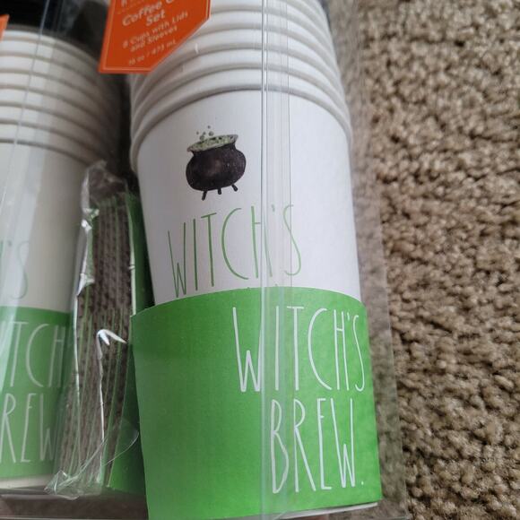 SET OF 2 Rae Dunn Witch's Brew Disposable 16 Coffee Cups with Lid 16oz NEW - Picture 2 of 2